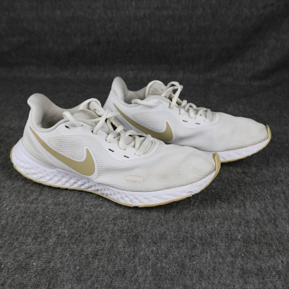 Nike Shoes Womens Size 11 White Gold Mesh Running Athletic Sneakers BQ3207-108